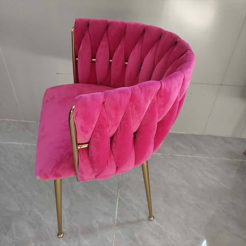 Modern Velvet Dining Chairs Set of 2, Upholstered Woven Dining Chair with Golden Metal Legs, Upholstered Dining Chairs for Dining Room, Kitchen, Vanity, Living Room