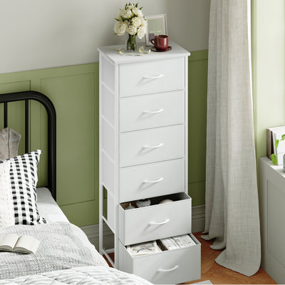  Tall Dresser for Bedroom with 6 Drawers, Storage Organizer Chest of Drawers with Removable Fabric Bins for Closet Bedside Living Room Laundry Entryway Hallway, White