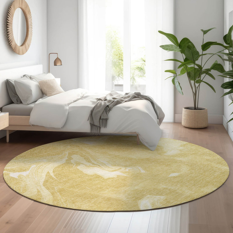 Premium Machine Washable Prisco Gold Rug, Round 8'