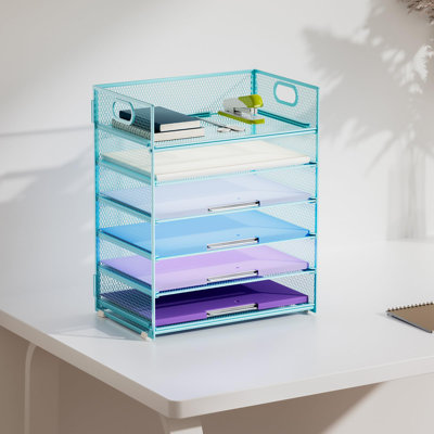 Plateau à lettres à 6 niveaux avec poignée pour classeur de bureau en bois