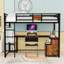 Lit mezzanine simple TG avec bureau et tablettes de rangement, tiroirs
