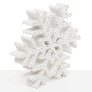 4 PCS Christmas Wood Snowflake Decorations Wooden Snowflakes Standing Block
