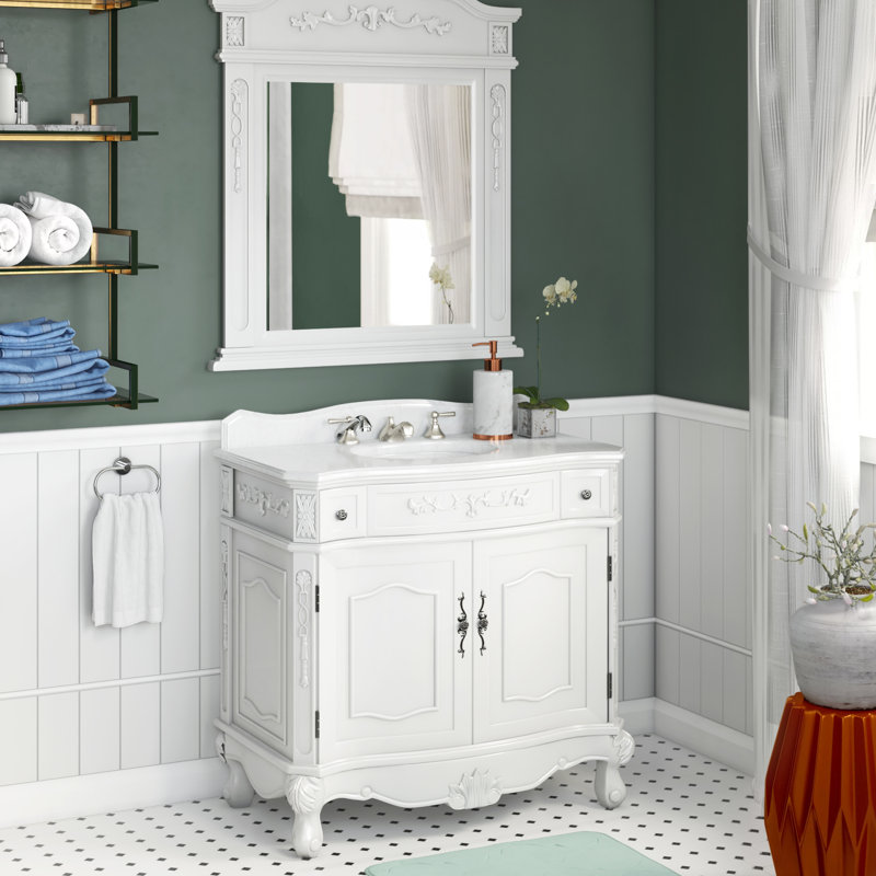 Ensemble de meuble-lavabo simple 36 po avec miroir Gaskins, Blanc antique
