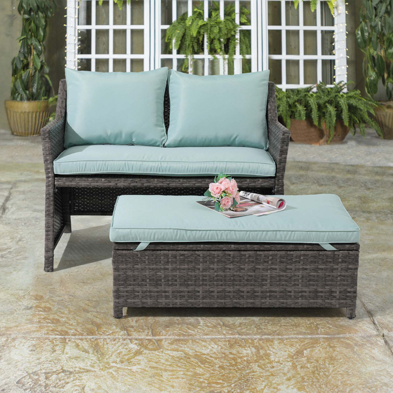 2-piece Wicker Patio Furniture Set, Outdoor Loveseat Conversation Set With Storage Coffee Table