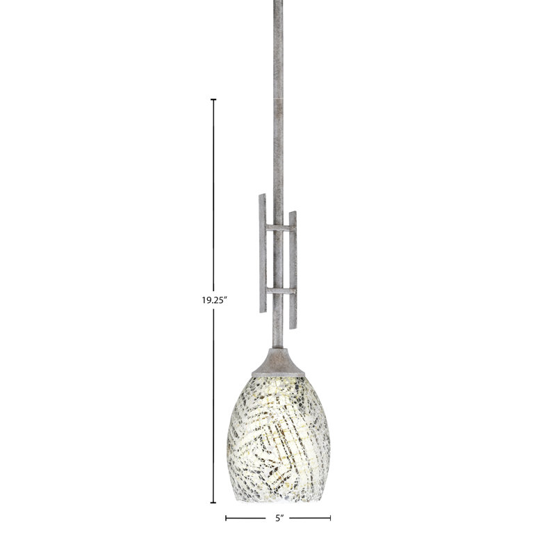 Uptowne Stem Hung Mini Pendant Shown In Aged Silver Finish With 5" Fusion Glass, Natural