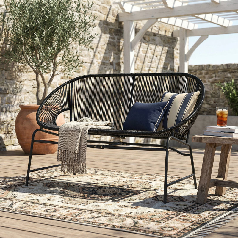 51.92'' Wide Curved Iron Loveseat, Black