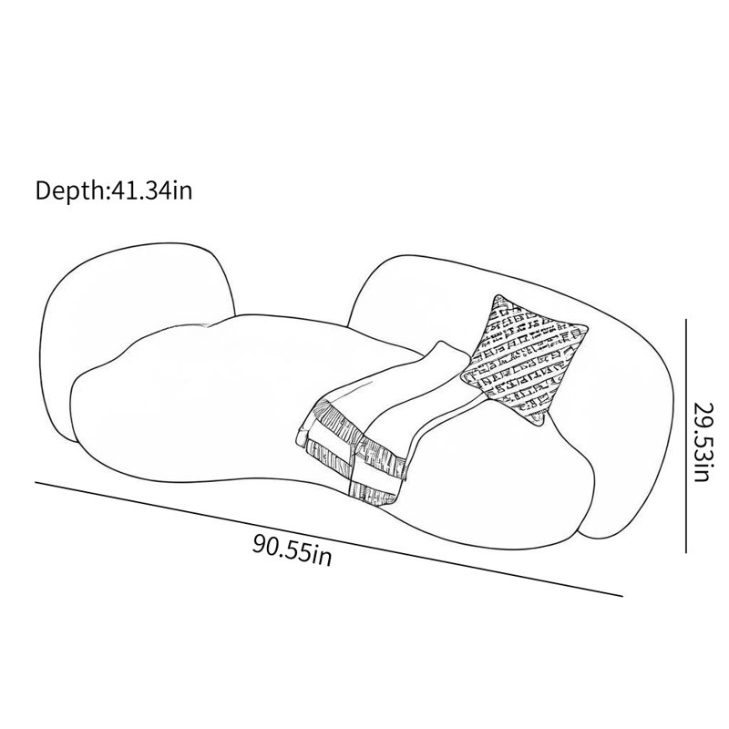 Simple Creative Curved Lamb Velvet Sofa, Dark Gray, 29.53" H x 90.55" W x 41.34" D