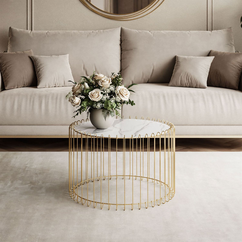 Coffee Table, 39cm H x 60cm W x 60cm D, White/Gold