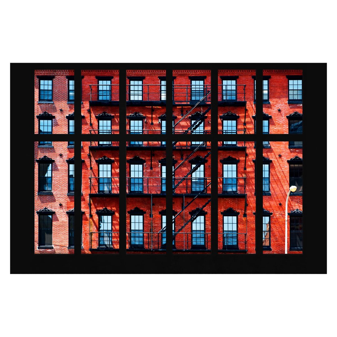 Matt Fototapete Fensterblick Rote Amerikanische Fassade 1,9 m x 288 cm