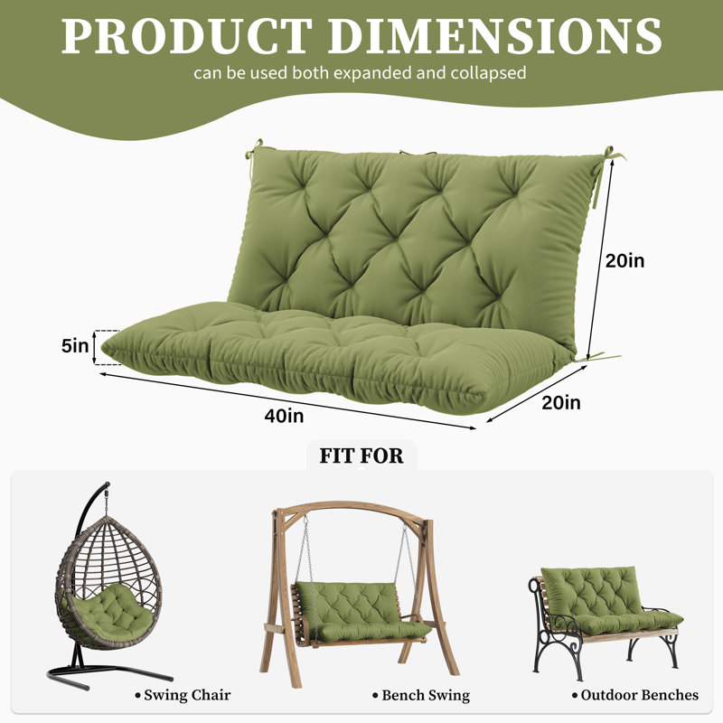 Coussin de banc d'extérieur Wynee, Vert clair, L 40 po x P 20 po