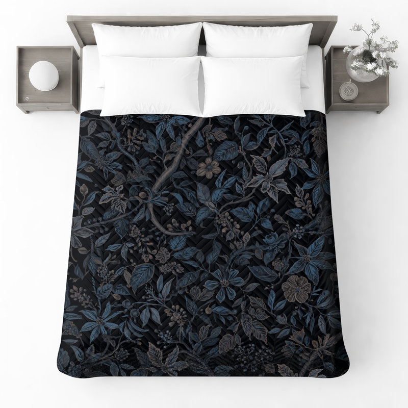 Couvre-lit matelassé à motif floral bleu foncé toutes tailles, Grand lit