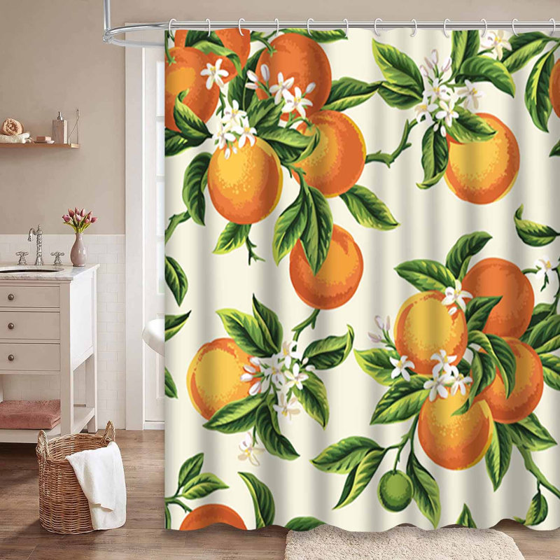 Rideau de douche imperméable à motif floral orange avec 12 crochets, L 72 po x l 72 po