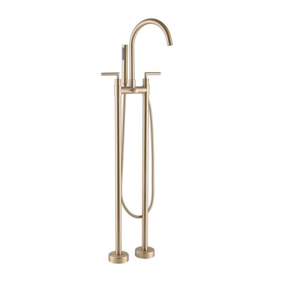 46" H Floor Mounted Bathroom Clawfoot Tub Faucet With Handshower And Rotatable Spout