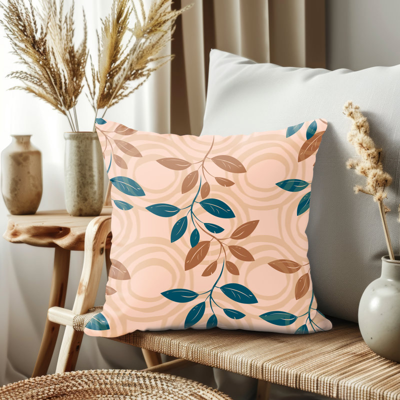 Throw Pillow Cover, Beige/Brown/Blue Floral, 18"Hx 18"W