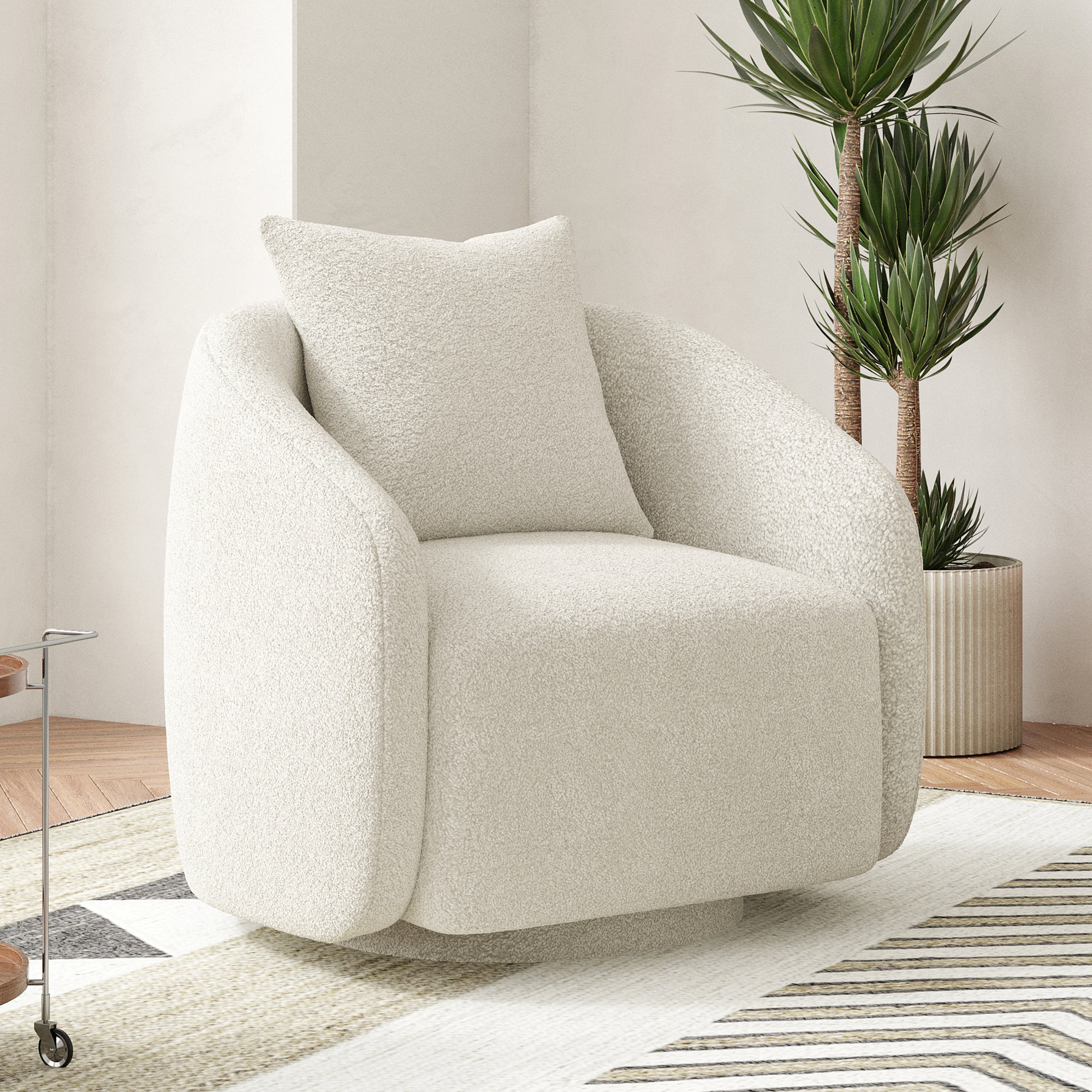Ebern Designs Bashar 28.5" W Upholstered Swivel Barrel Chair & Reviews ...