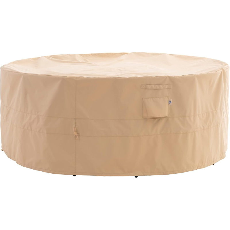 Premium Waterproof Outdoor Patio Round Table Cover: Latest Rip-Stop Fabric, 3-Year Warranty, 31" H x 110" W x 110" D, Beige