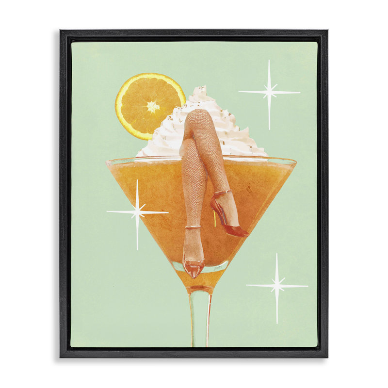 «Crossed Legs Cocktail», art par Lil 'Rue, Cadre flottant noir de jais, H 21 po x l 17 po