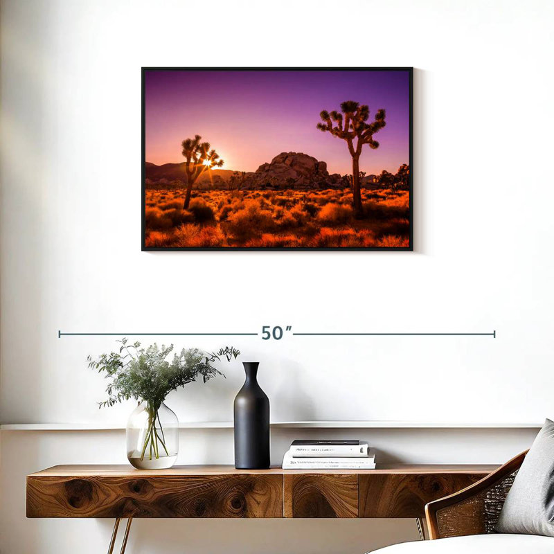 Arbres Joshua ensoleillés, Cadre flottant noir, 31 po x 21 po