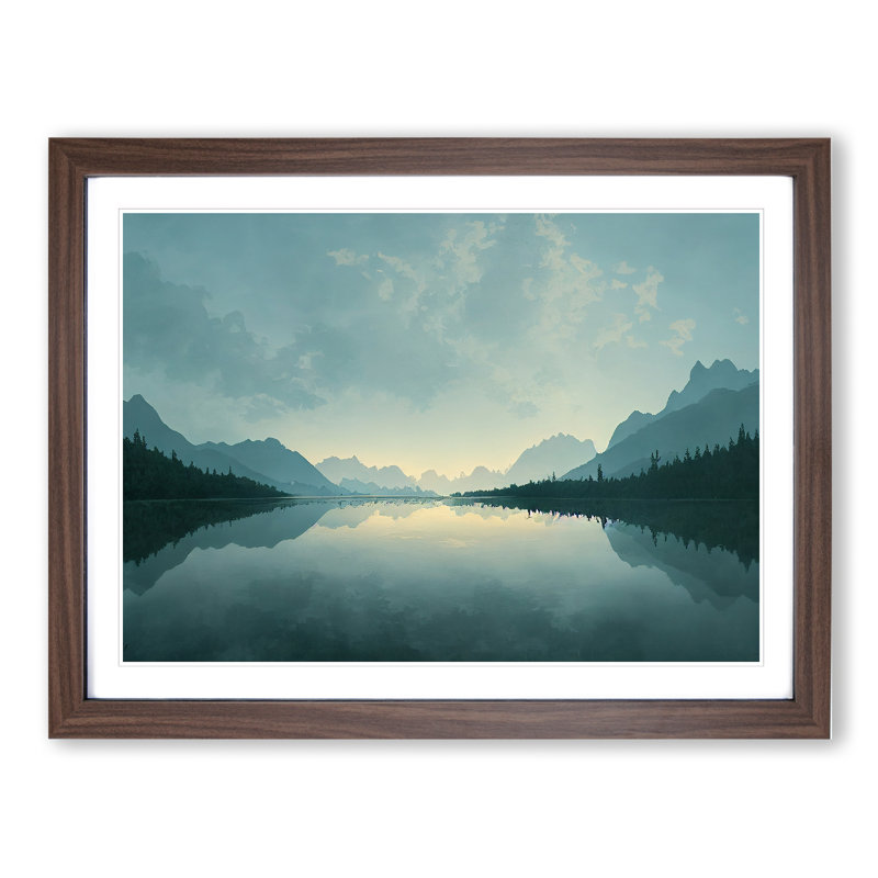Mountain Lake Reflection Vol.3 - Framed Print, 25cm H x 34cm W x 2cm D, Walnut Framed