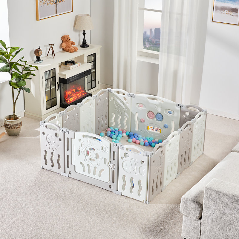 Centre d'activités pour enfants avec parc de jeu et barrière de sécurité Brile Albott, H 25 po x l 59 po x P 59 po, Gris