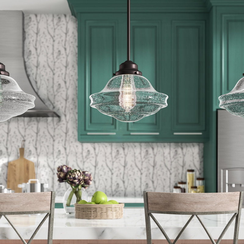 Owen 1 - Light Single Pendant, Clear Seed Glass, Oil Rubbed Bronze