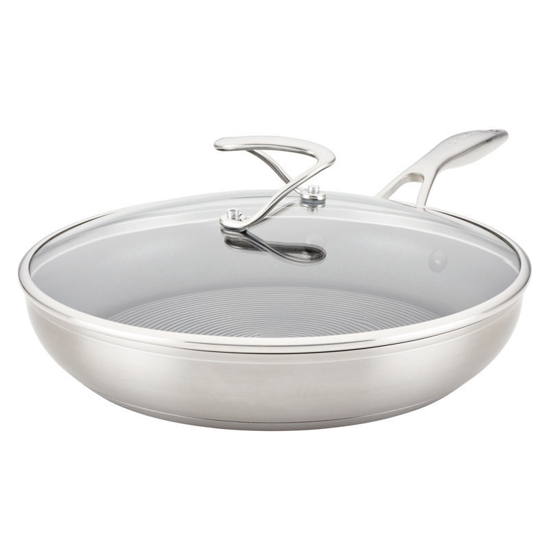 Poêle à frire en acier inoxydable circulon avec couvercle et acier inoxydable hybride SteelShield, 12 po