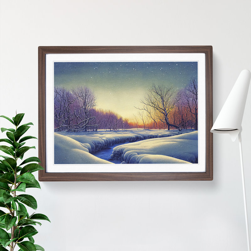A Winter Forest Stream - Single Picture Frame Print, Walnut, 46cm H x 64cm W x 2cm D
