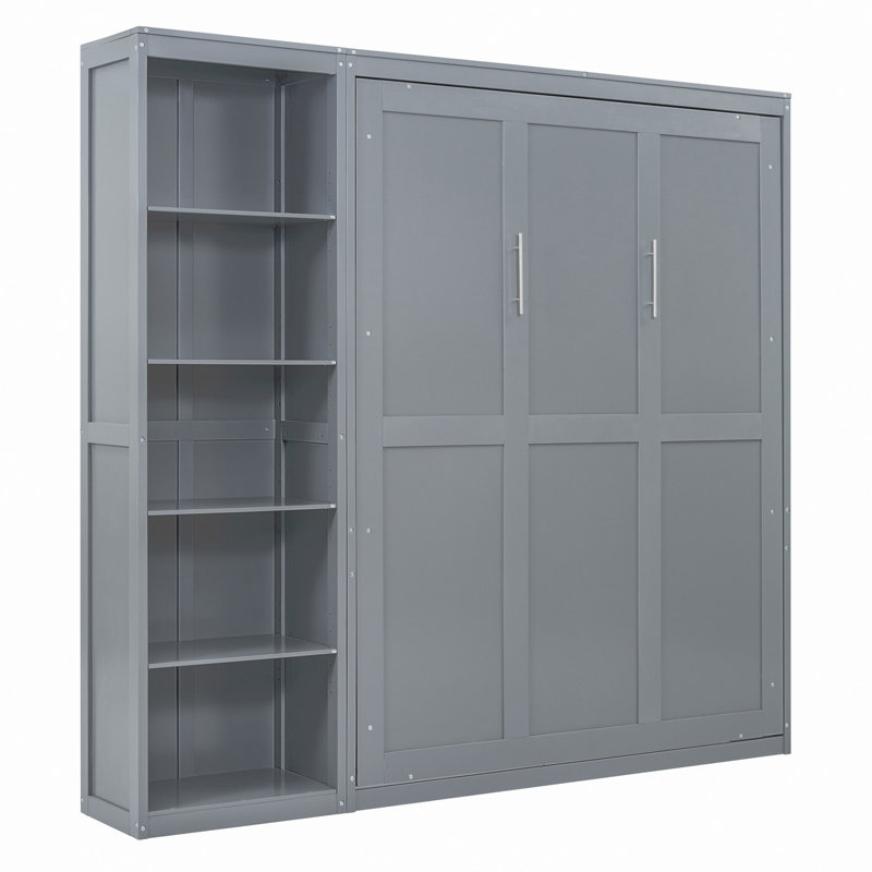 Lit escamotable mural avec tablettes Murphy, Gris, Grand lit