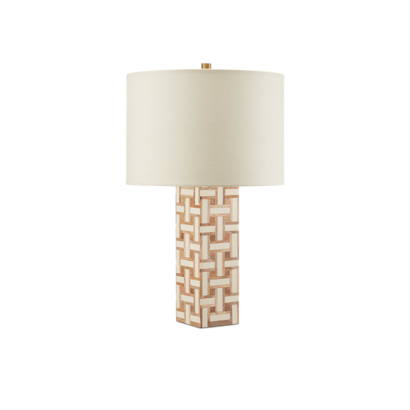 Aarna Natural and Ivory Wood Table Lamp with Beige Linen Shade