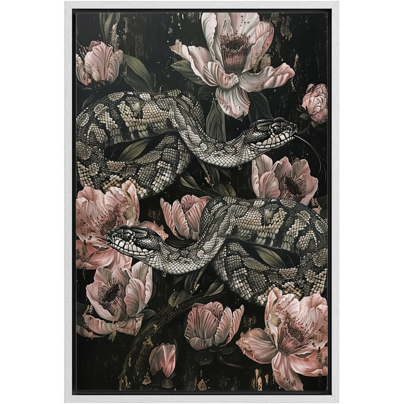 Snake Moody, animaux gothiques foncés, œuvres d'art botaniques foncées, Blanc, H 24 po x l 16 po