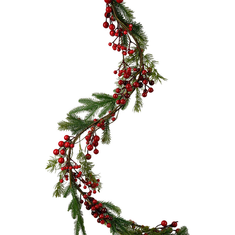 The Holiday Aisle® Classic Winter Berry Garland, Green;White