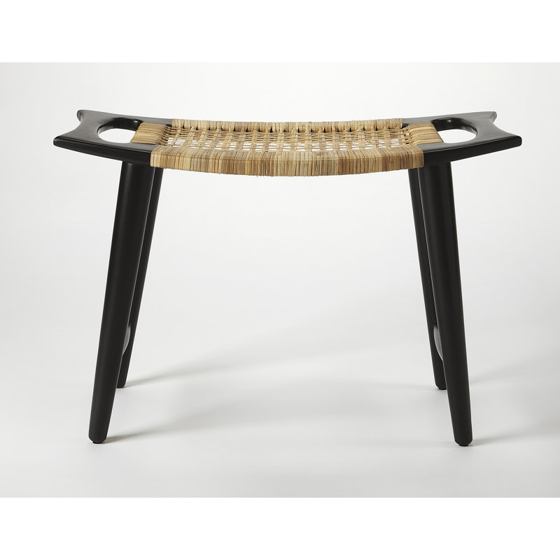 Tristan Natural Wood & Rattan Stool, Black