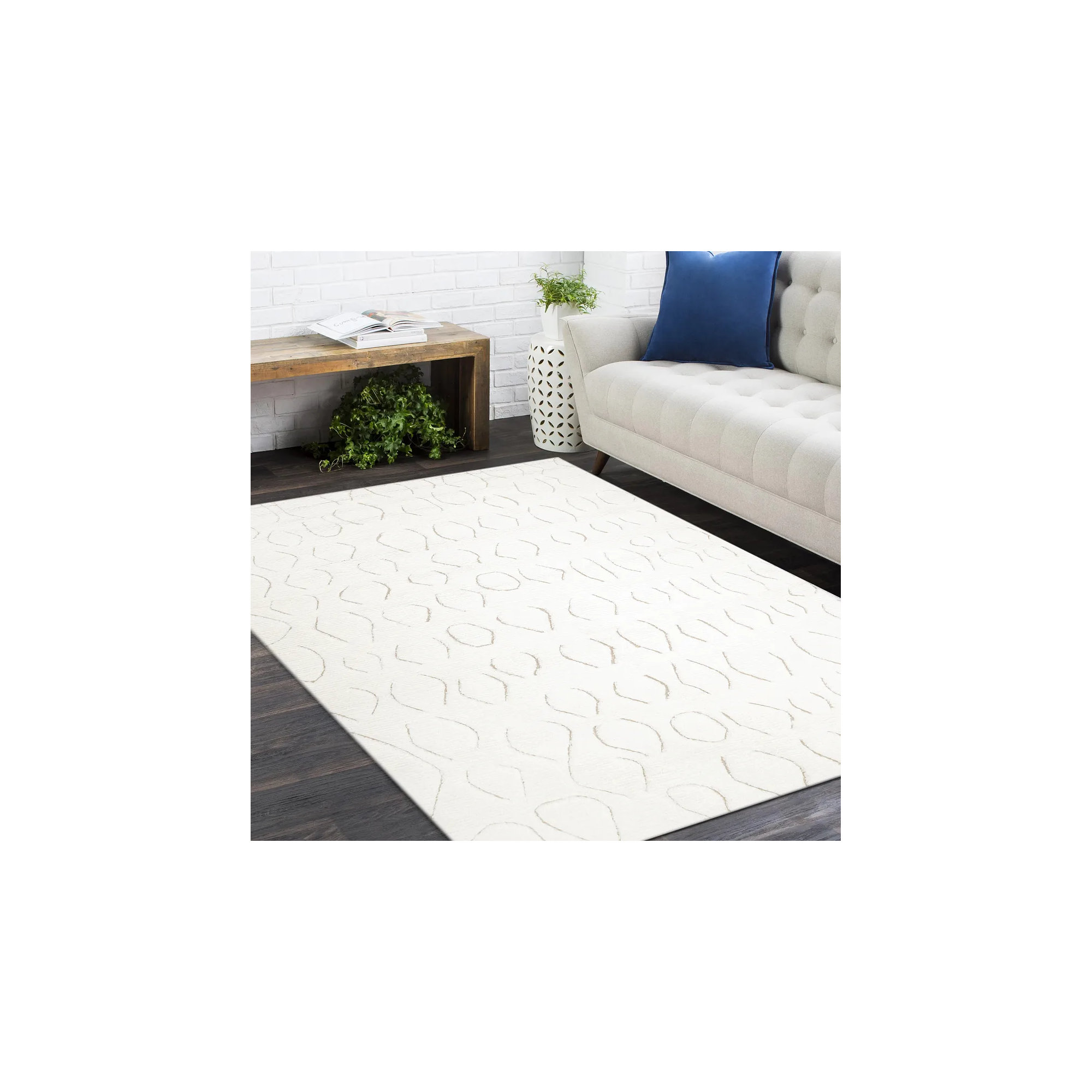 Mea Handmade Ivory/Black Rug, Rectangle 3' x 5'
