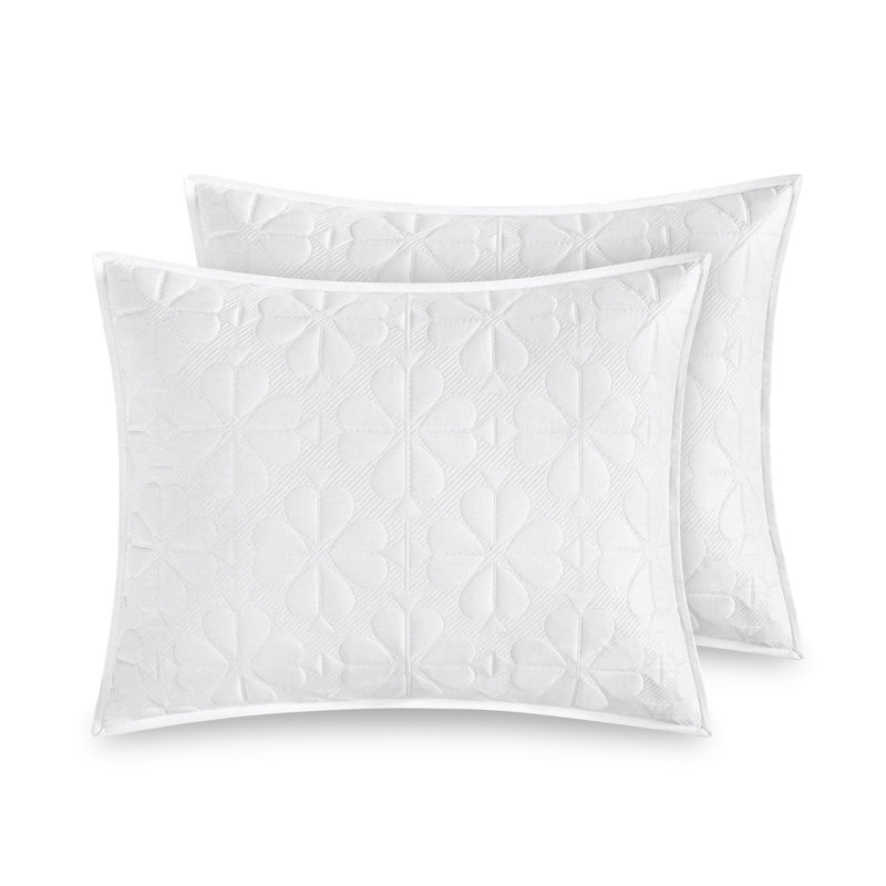 kate spade new york Spade Floral 3-Piece Full/Queen Quilt Bedding Set, 100% Cotton Sateen Reversible Cover, All Season Warmth Bedding, Machine Washable, Bright White