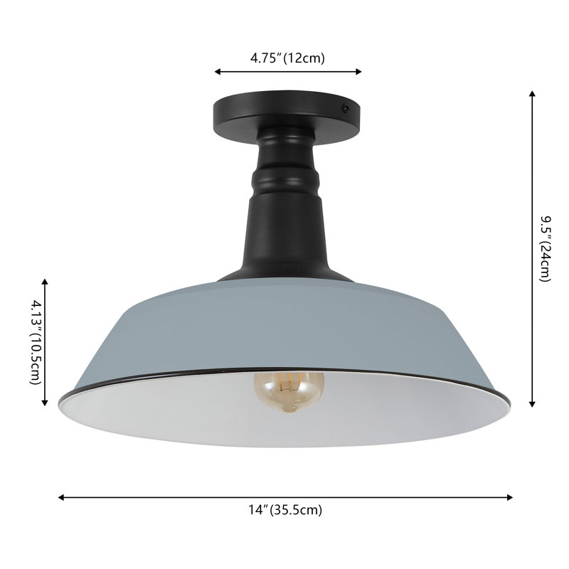 Camila 14" 1-Light Classic Industrial Indoor/Outdoor Iron LED Semi Flush Mount, Matte Silver Blue