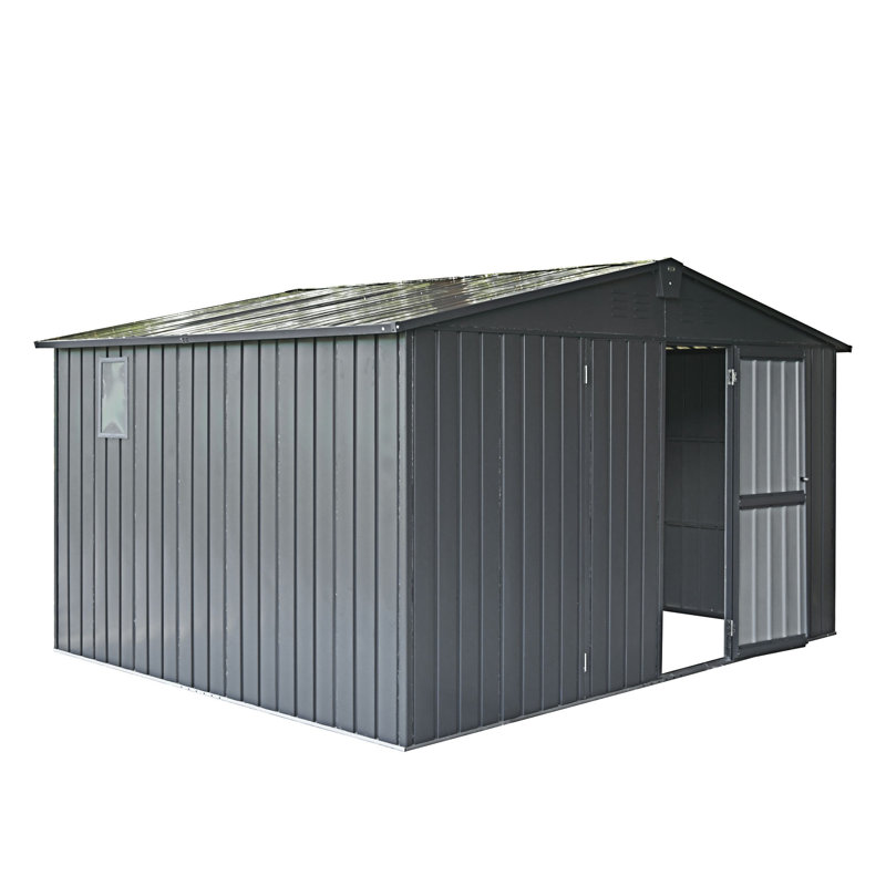 Backyard Storage Shed With Galvanized Steel Frame And Windows, Dark Grey