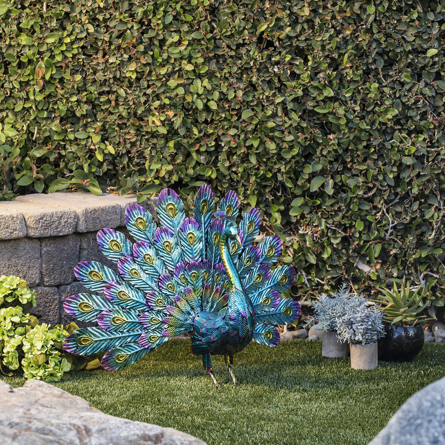 Beau décor de statue de paon, statue extérieure de paon en métal, sculpture  d'art de cour de paon pour la décoration de maison de jardin de jardin