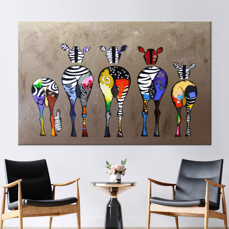Impression sur toile vibrante d'inspiration zébrée d'inspiration Banksy pour un décor moderne, H 24 po x l 35 po