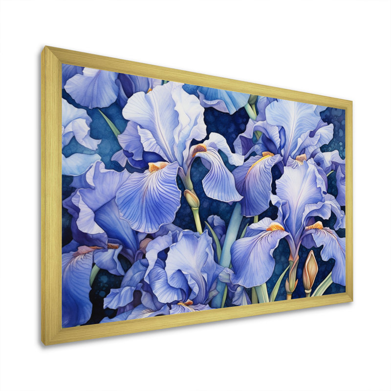 Impression sur toile mauve, vert et iris, Cadre doré à une seule photo, H 30 po x l 40 po x P 1 po
