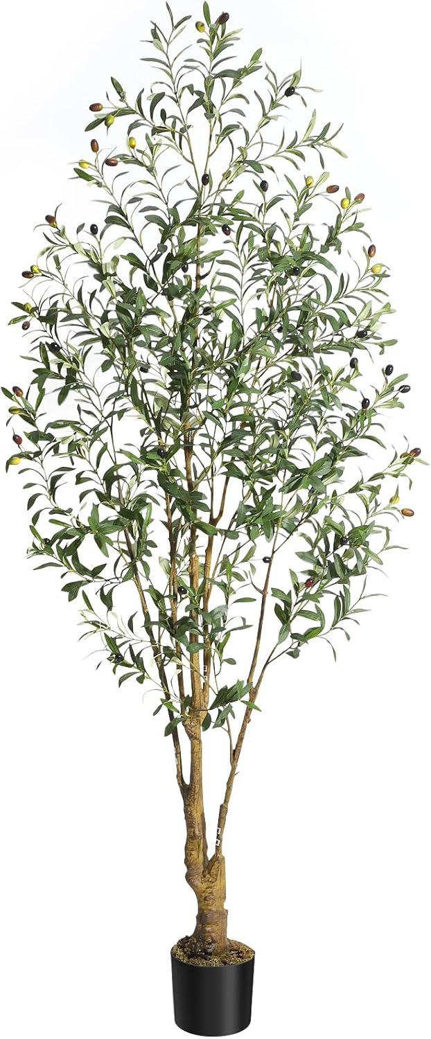 Primrue Faux Olive Tree Artificial Indoor, Fake Olive Tree with Moss ...