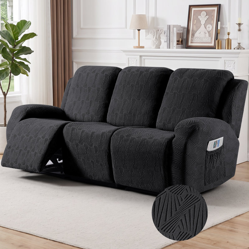 Housse pour canapé en jacquard doux à 1, 2 ou 3 sièges avec housse de canapé extensible, protecteur de meuble lavable à la machine avec poches latérales