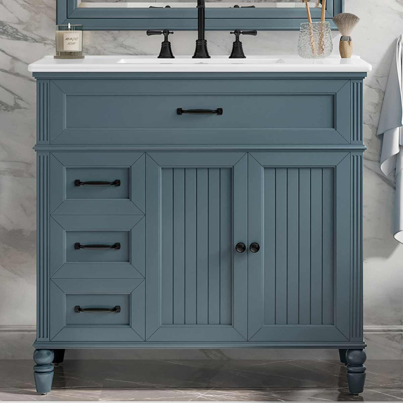 Meuble-lavabo 36 po avec lavabo, armoire de salle de bain noire avec tiroirs, structure solide et panneau de fibres à densité moyenne