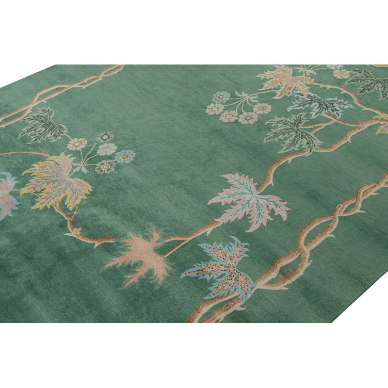 Hand Knotted Wool Floral Area Rug, Rectangle 10' x 14'