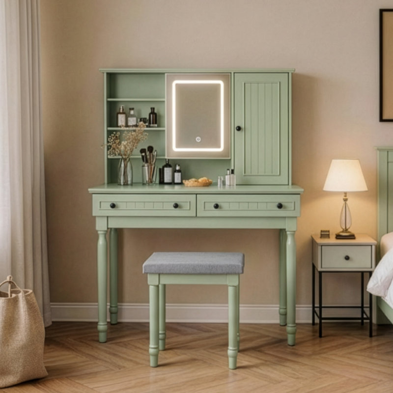 42.24'' W Vanity With Stools And Mirrors, Green