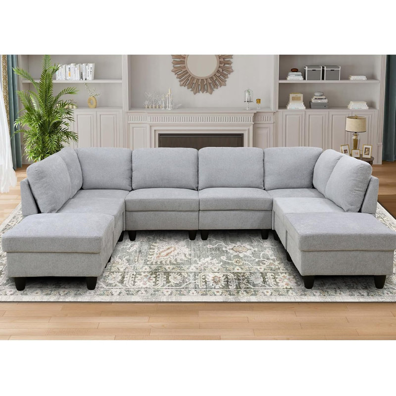 Canapé modulaire symétrique avec repose-pieds 8 pièces Brayleigh, Flanelle gris tourterelle