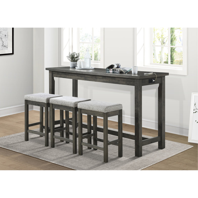 Ensemble de salle à manger à hauteur de comptoir - 4 pièces Table grise avec ports pour tabourets et prises de courant, Gris