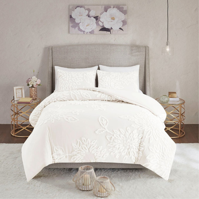 Ensemble de housse de couette en chenille de coton capitonné 3 pièces Cal King, pour ferme et décor, Blanc cassé