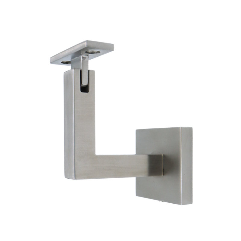 Support de main courante en verre avec rosette carrée et plaque plate, Acier inoxydable satiné