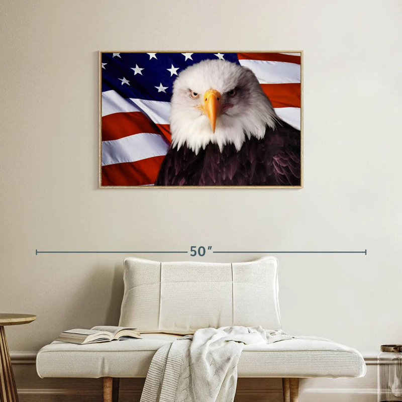 Drapeau américain, aigle à tête blanche, Cadre flottant en bois naturel, 37 po x 25 po