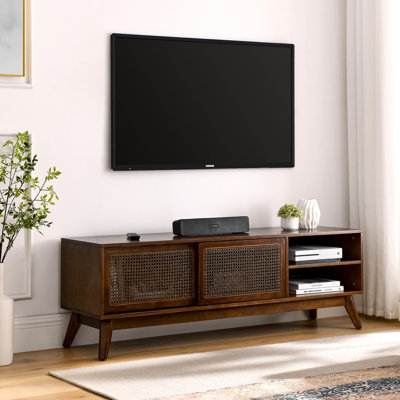 59 Inch Mid Century Modern Rattan Tv Stand For 65 Inch Tv, Entertainment Cabinet, Media Console For Living Room Media Room, Solid Wood Feet & Rattan C -  George Oliver, 315CAF6FC93344ADA0A1A31A9ED27862